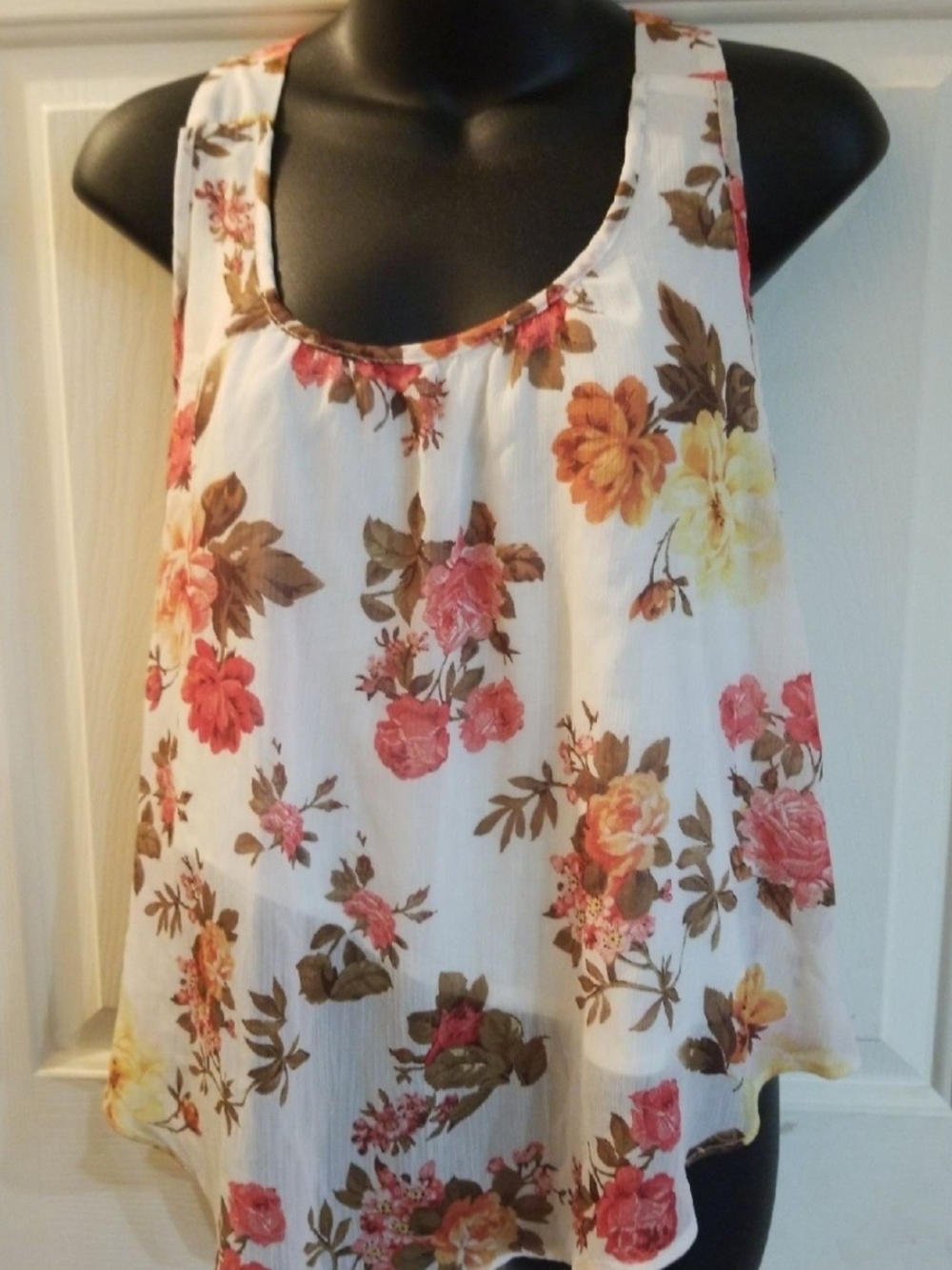 Ambiance White Floral Tank Top with Pink & Yellow Blooms